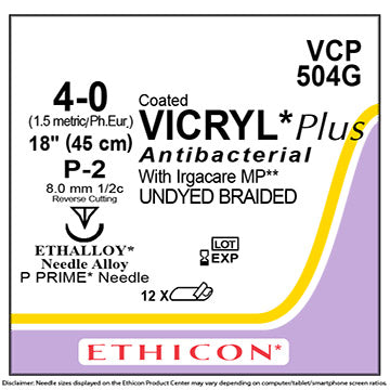 4-0 Vicryl Plus Antibacterial Suture, 18", P-2, 12/Box