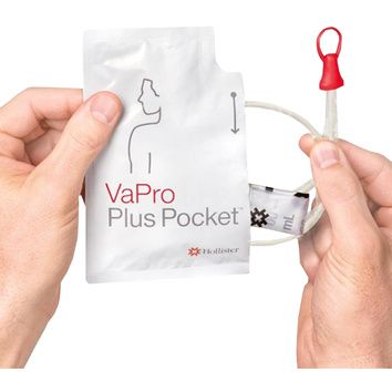 VaPro Plus Pocket No Touch Urethral Intermittent Catheter w/Integrated Collection Bag, 14Fr. 16", 30/Box