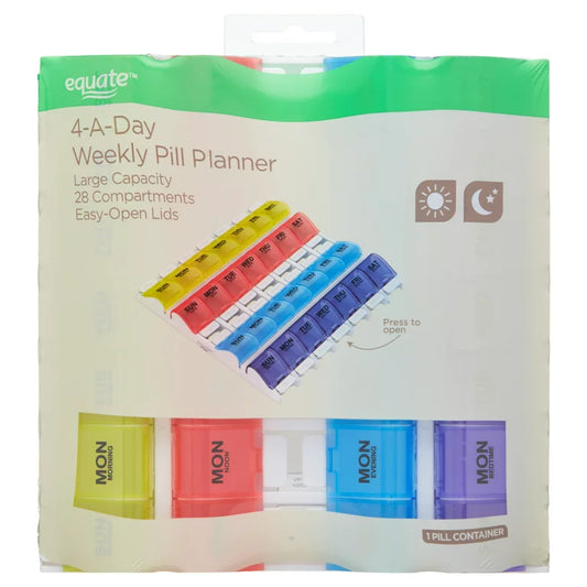 Weekly Pill Planner/Organizer, 4-A-Day Large Capacity, 1/ea