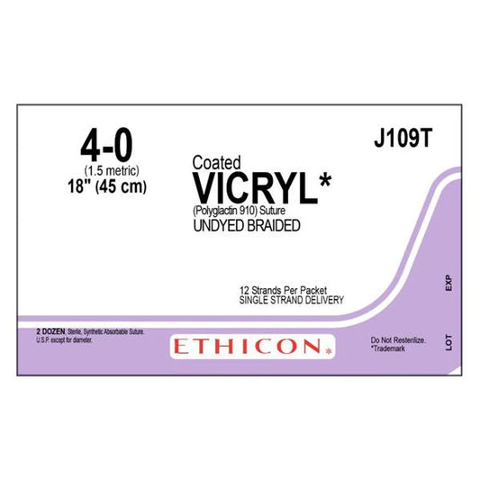 4-0 Coated Vicryl Undyed Braided Suture, 18", 24/Box