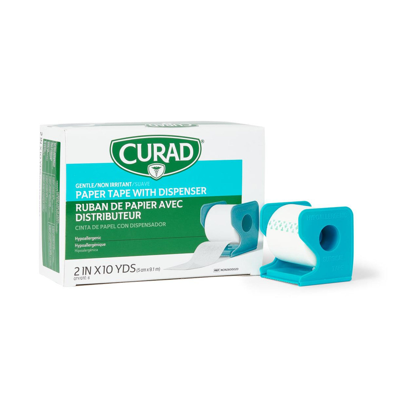 Curad Paper Tape w/Dispenser, 2" x 10 Yds., 6/Box, 12/Case