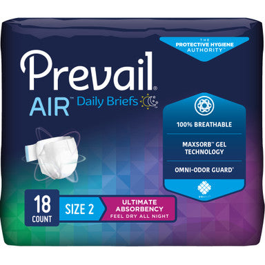 Adult Air Overnight Briefs, Maxsorb Gel Technology, Size 2 45"-62", 72/Case