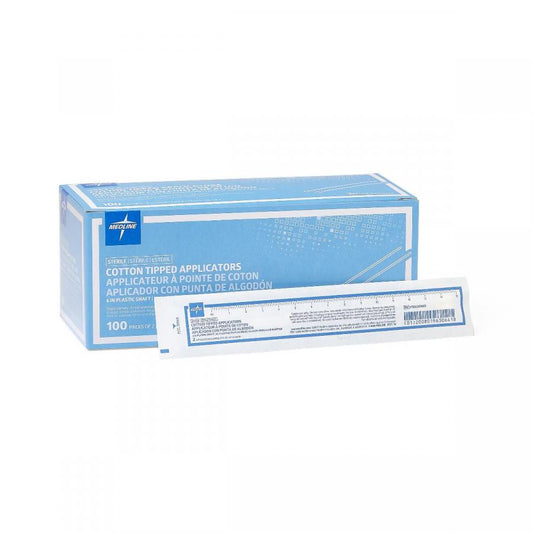 Cotton Tipped Applicators, 6" Wood Shaft, Sterile, 2/Pk 100 Packs/Box