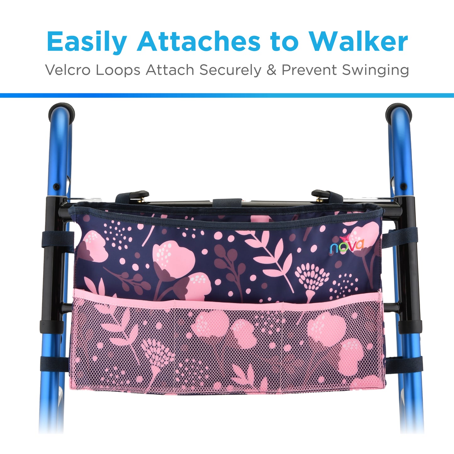Folding Walker Bag Pink Flowers, Each