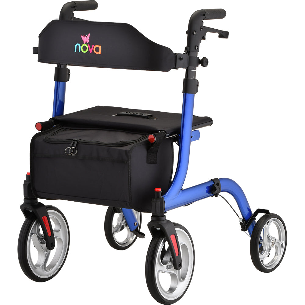 4 Wheel Rollator EXPRESS Blue Adjustable Height / Folding Aluminum Frame