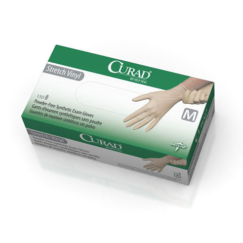 Exam Gloves, Curad POWDER-FREE Smooth Vinyl 9 Inch Medium, 150/Box