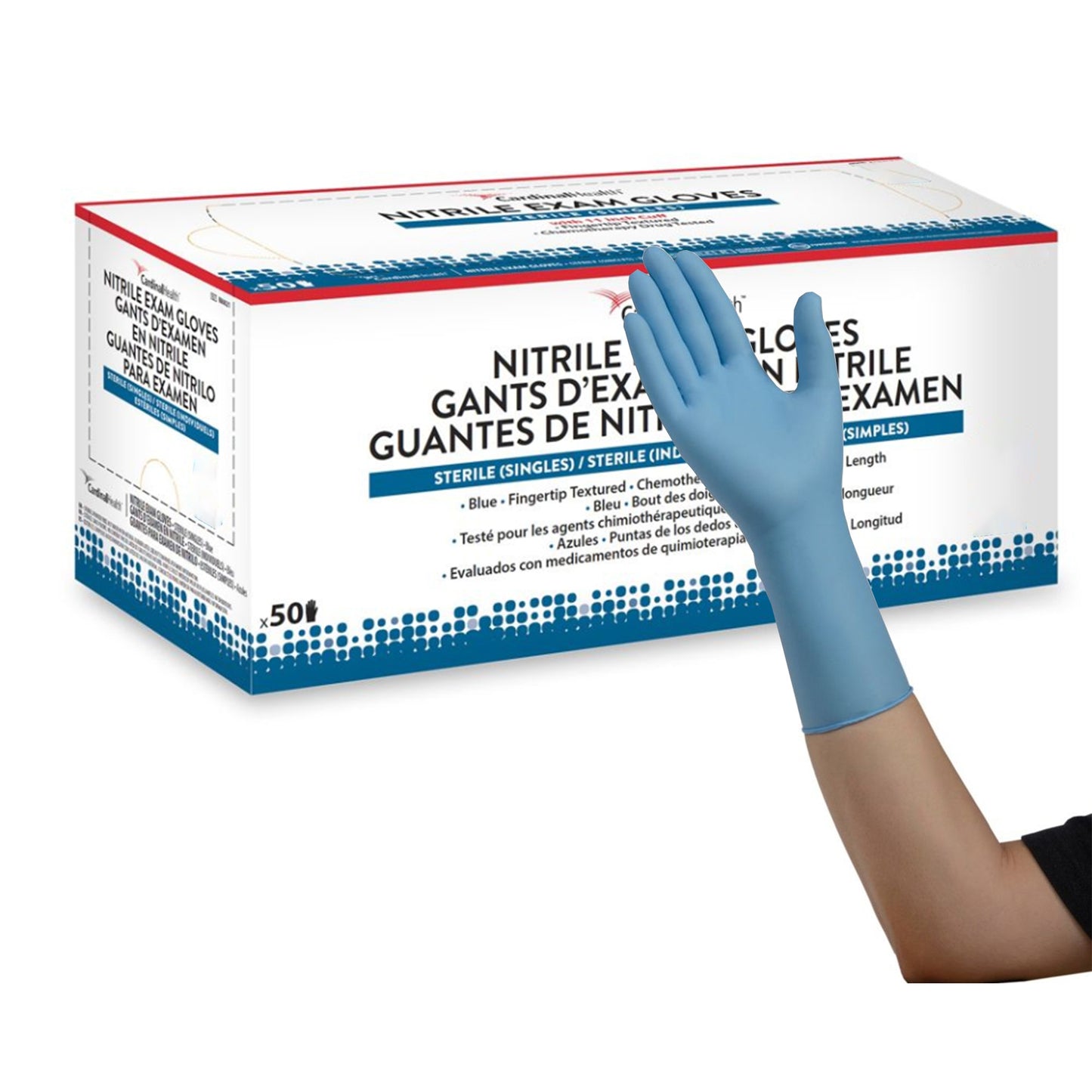 Exam Gloves, Nitrile, 16" Full Finger Textured, Small, 50/Box