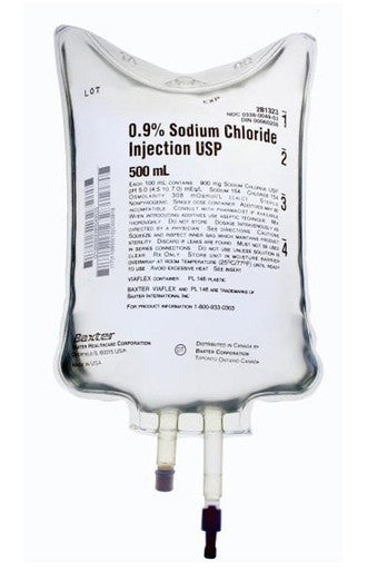 0.9% Sodium Chloride Injection USP, 500mL, Sterile, 20 Bags/Case