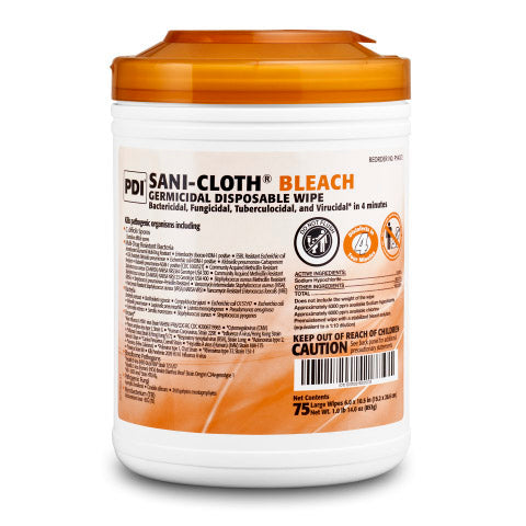 Sani-Cloth Germicidal Disposable Wipe, Bleach, Large Wipe, Expired/Discounted, 75 Wipes/Tub