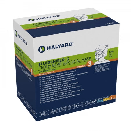 Fluidshield Teddy Bear Surgical Mask Level 3 Ties So Soft Lining, 50/Box