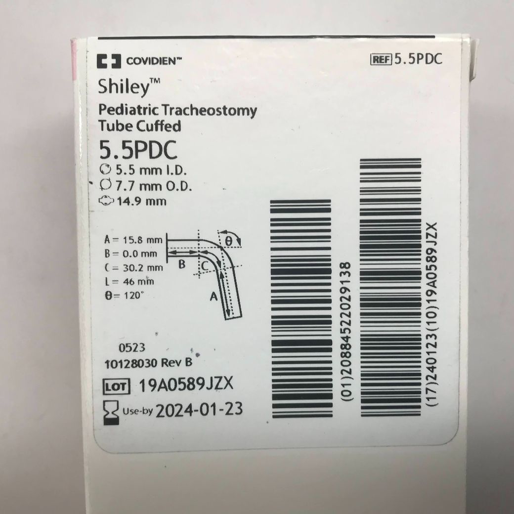 Shiley Pediatric Tracheostomy Tube Cuffed, 5.5mm I.D., 7.7mm O.D., 14.9mm, 1/Box