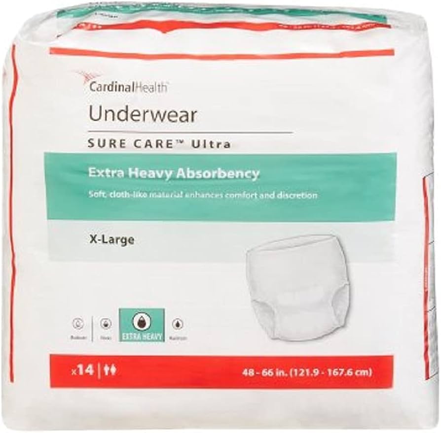 Incontinence, Underwear Sure Care Plus, Heavy Absorbency, X-Large 48-66", 14/Pack