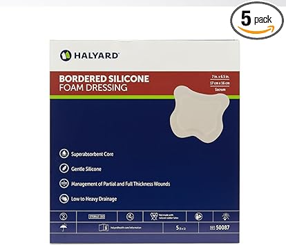 Bordered Silicone Foam Dressing, Sacrum, 7.5" x 6.5", Sterile, 5/Box