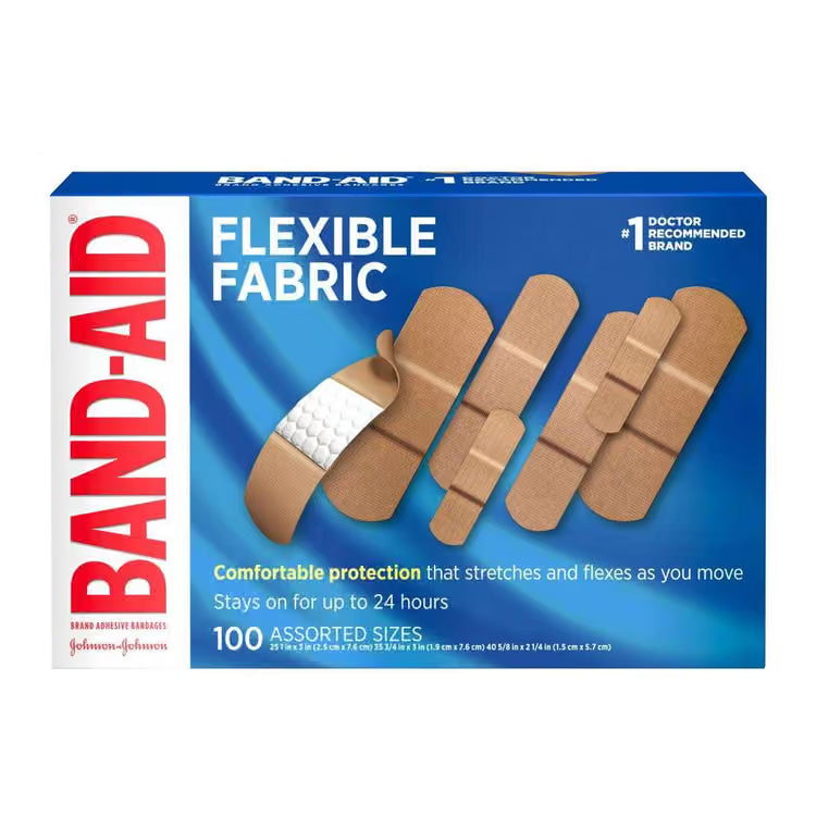 Band-Aid Flexible Fabric Adhesive Bandages, Assorted Sizes 100/Box