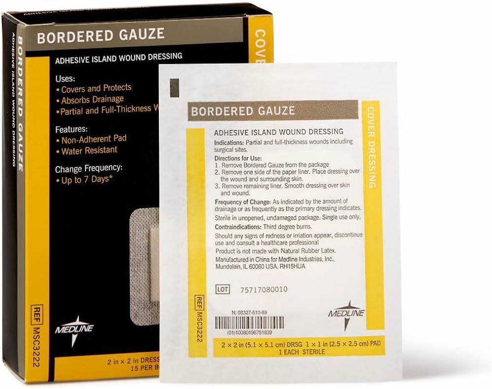 Bordered Gauze Adhesive Island Wound Dressing, 2" x 2", Sterile, 15/Box