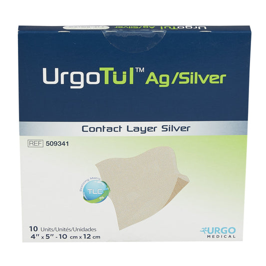 UrgoTul Ag/Silver Contact Layer Wound Dressing 4" x 5" Sterile, 10/Box