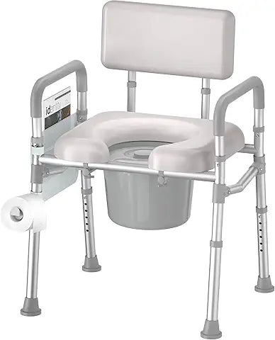 Bedside Commode Toilet Padded Seat & Backrest 350 Lbs. Capacity Each