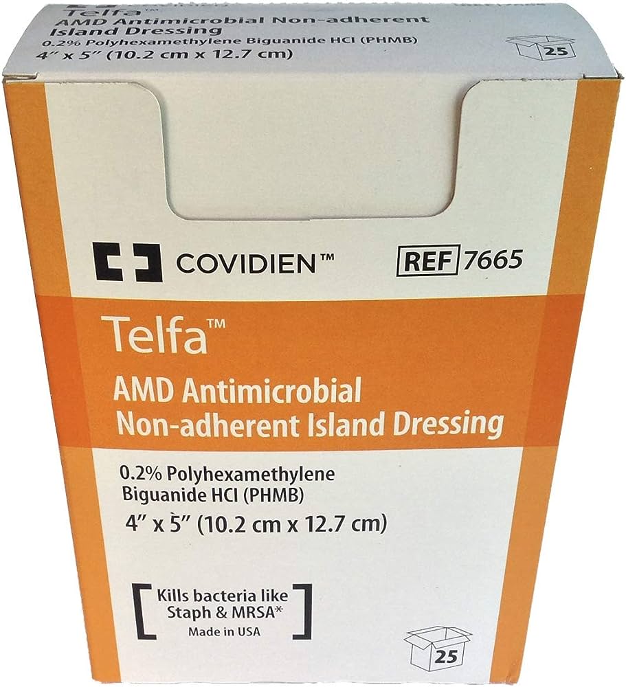 Telfa  Amd  Antimicrobial  Non- Adherent Island Dressing 4"x5" 25/ Box