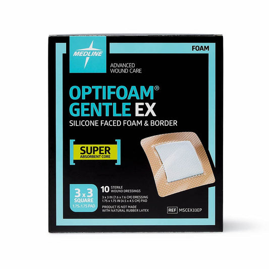 Medline Optifoam Gentle EX Bordered Foam Adhesive Dressing, 3" x 3" 10/Box