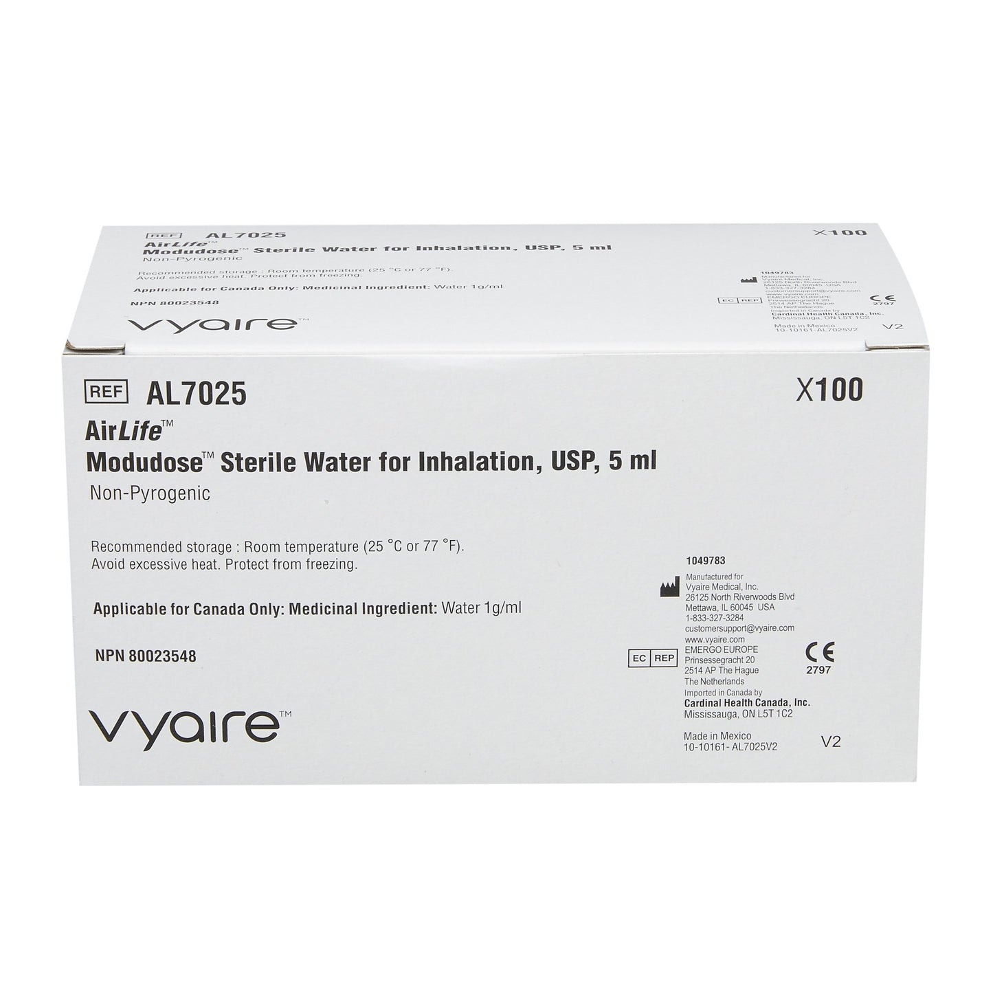 AirLife Modudose Sterile Water for Inhalation, USP, 5mL, 100/Box