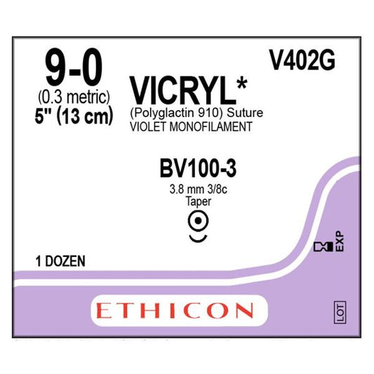 Vicryl Suture 9-0, 5" Violet Monofilament Absorbable, Taperpoint BV100-3 Sterile Taper Point,12/Box