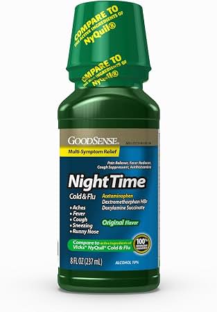 GoodSense Night Time Cold & Flu Liquid 8 Fl Oz Bottle