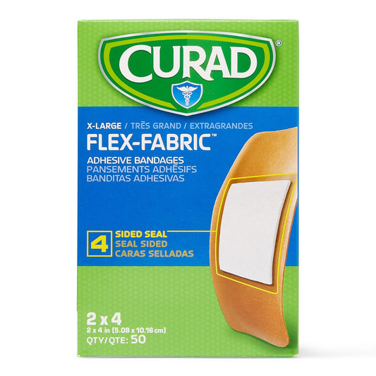 Curad X-Large Flex-Fabric Adhesive Bandage, 4 Sided Seal, 2" x 4", 50/Box