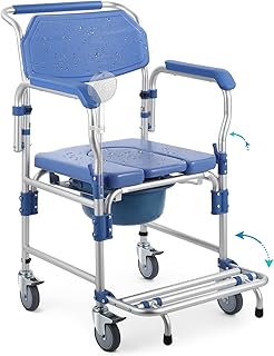 Beside Commode Wheelchair/Shower Chair, 3 in 1, Padded Seat, Foldable Footrest, New, 1/Box
