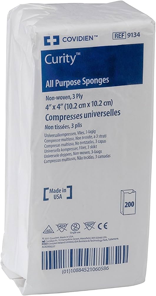 Curity All Purpose Sponges, Non-Woven, 4" x 4", 3-Ply, 200/Pack