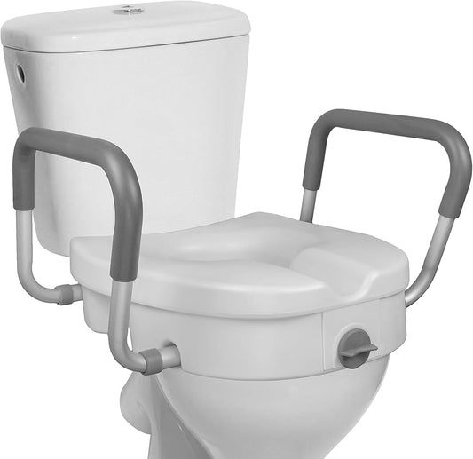 Raised Toilet Seat 5" with Removable Padded Arms, Locking, 18" Seat, 1/Box