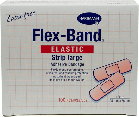 Flex-Band Elastic Adhesive Bandage Strip, Large 1"x 3", Expired/Discounted, 100/Box