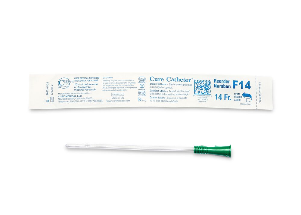 Cure Catheter 6" Sterile Intermittent Urinary Catheter, 14 Fr. Straight Tip w/Funnel End, 30/Box