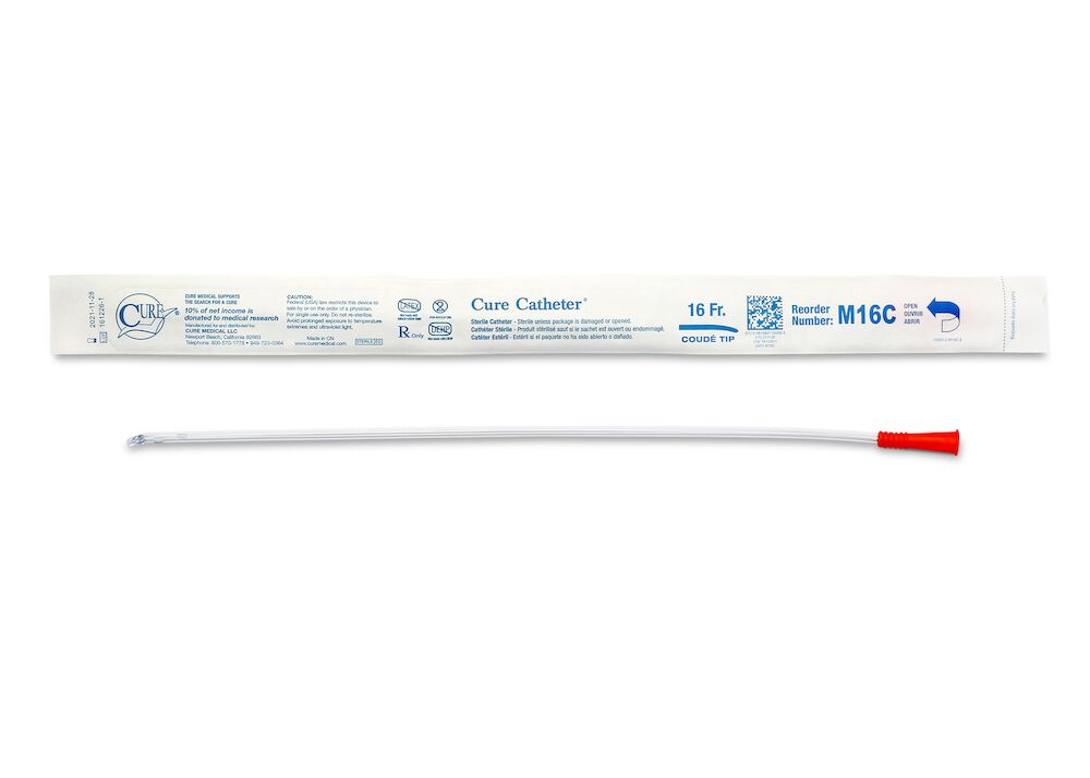 Cure Ultra Male Intermittent Catheter, Coude Tip, 16Fr, 30/Box