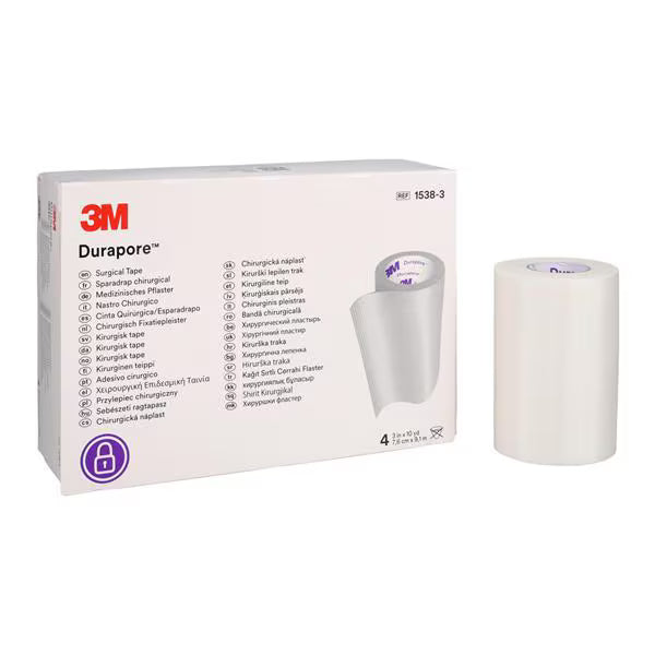 3M Durapore Surgical Tape, 3"x10yd, 4/Box