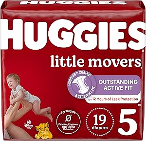 Diapers, Huggies Little Movers, Size 5, Over 27lbs, 19/Pack
