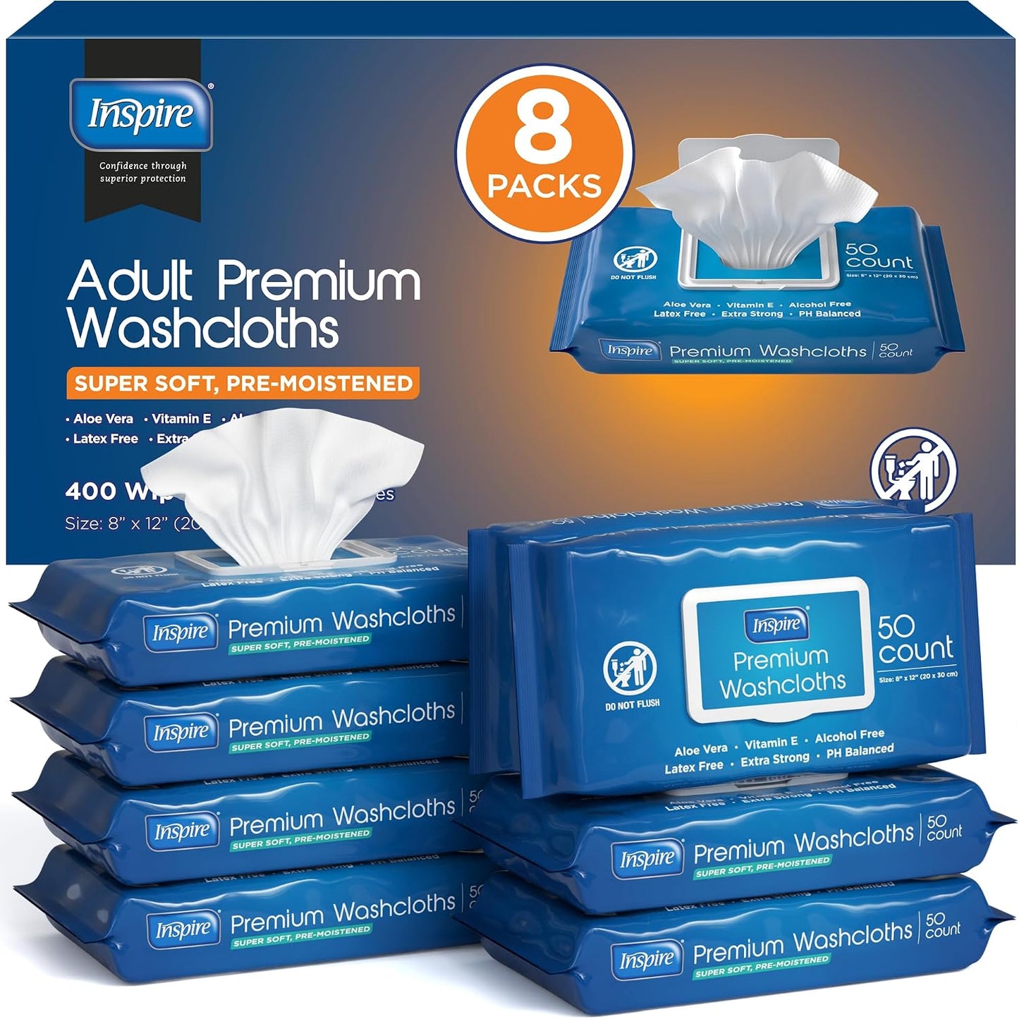 Wet Wipes Washcloths 8"x12" 50/Pack