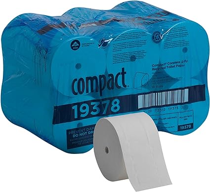 Toilet Paper, Compact Coreless, 2-Ply, White, 18 Rolls/Case