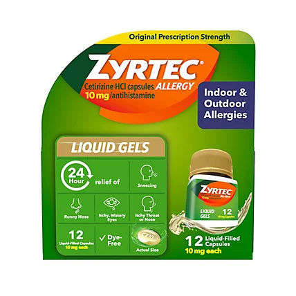 Zyrtec Allergy Gel Capsules, 10mg 24 Hour Relief, 12/Bottle 24 Bottles/Case