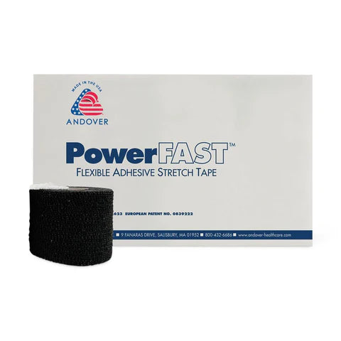 PowerFast Flexible Adhesive Stretch Tape, 2" x 5yd, Black, 24 Rolls/Box
