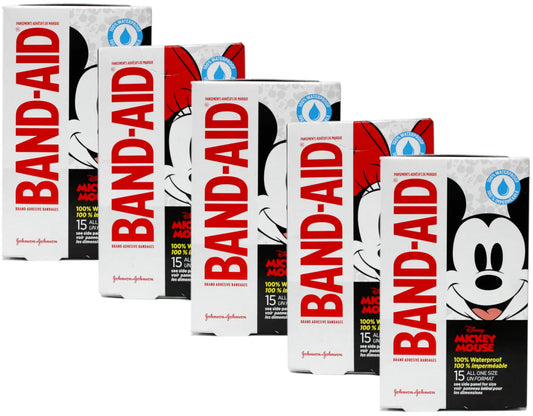 Band-Aid Adhesive Bandage, 3/4" 2 1/3", 100% Waterproof, Mickey Mouse Print, 360/Case
