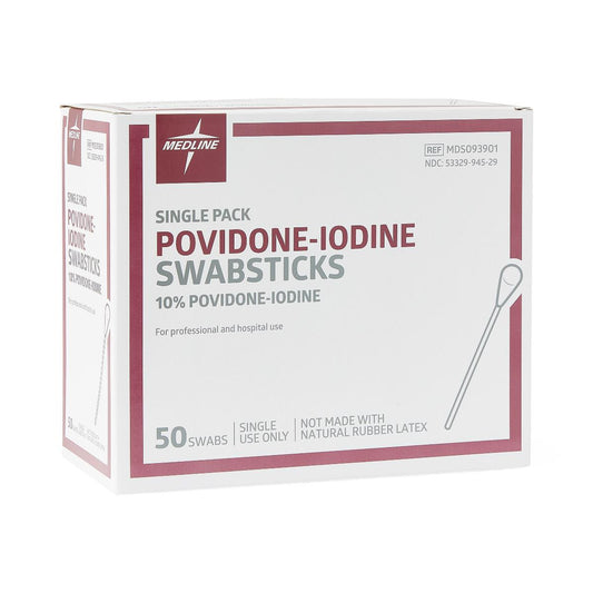 Povidone-Iodine Swabsticks, Single Pack 10%, Sterile, 50/Box