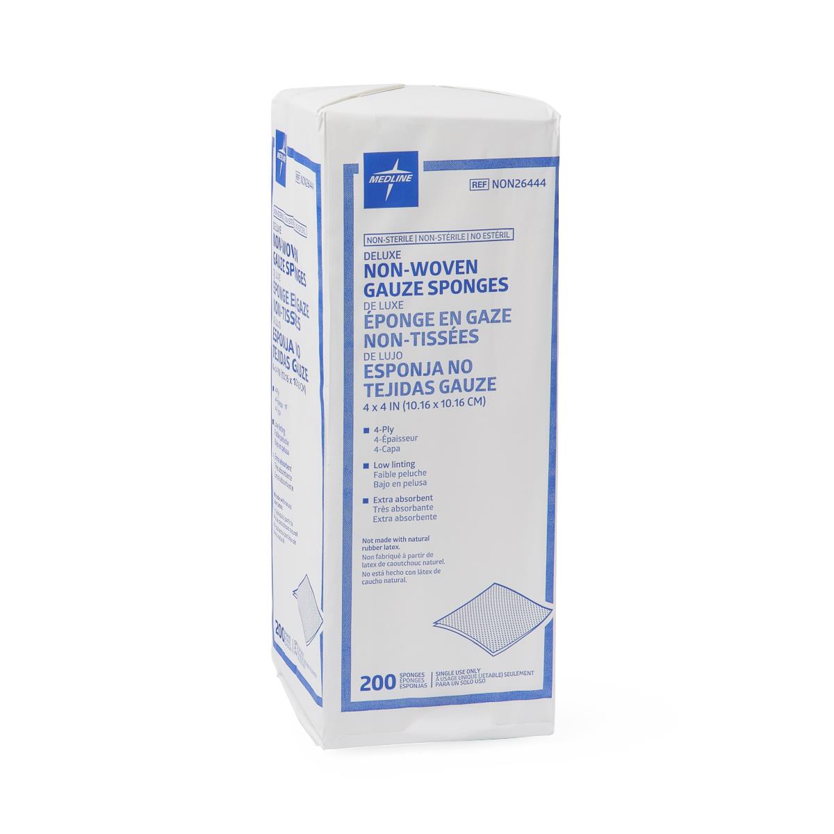 Deluxe Non-Woven Gauze Sponges, Non-Sterile, 4-Ply, 2" x 2", 200/Sleeve 40 Sleeves/Case