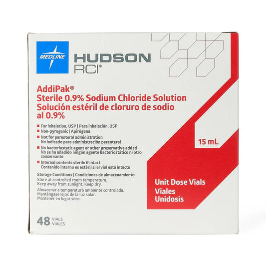 AddiPack Sterile 0.9% Sodium Chloride Solution, For Inhalation, 15mL Unit Dose Vials, 48/Box