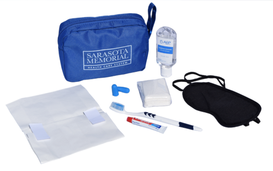 Custom Amenity Kit w/Sarasota Memorial Blue Zipper Bag, 30 Kits/Case