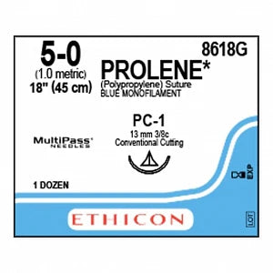 5-0 Prolene Blue Monofilament Non-Absorbable Suture, 18" PC-1 Conventional Cutting, Expired/Discounted, 12/Box