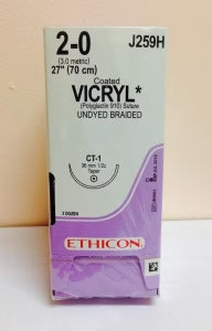 Coated Vicryl Suture 2-0. 27" Undyed Braided, Taper CT-1 Sterile, 36/Box