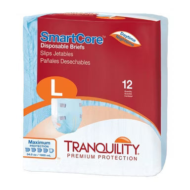 Adult Dispoable Briefs, SmartCore, Maximum Protection, Large, 12/Pack