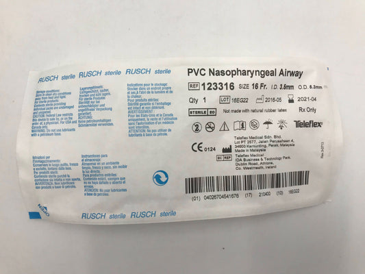 PVC Nasopharyngeal Airway, 16 Fr, 3.5mm I.D. 5.3mm O.D, Sterile, 10/Box