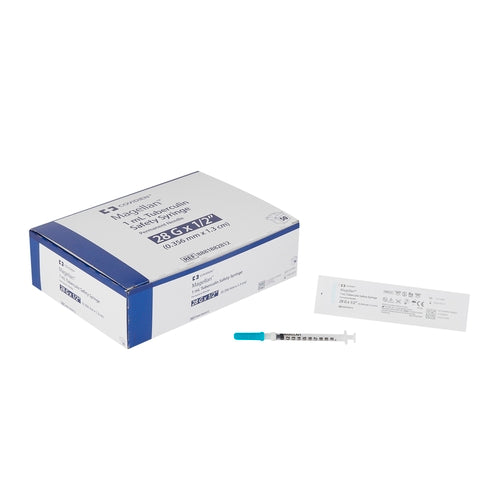 Magellan 1mL Tuberculin Safety Syringe, Permanent Needle, 28G x 1/2", Sterile, 50/Box