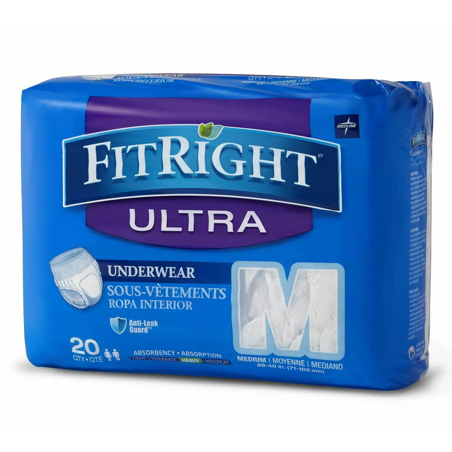 Incontinence, FitRight Ultra Disposable Underwear, Medium, 20/Pack